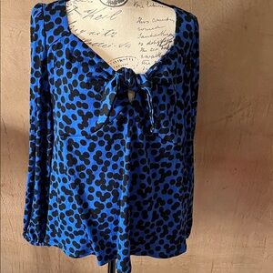 Ava & Viv Blue and Black Polka Dot Blouse size 1X new